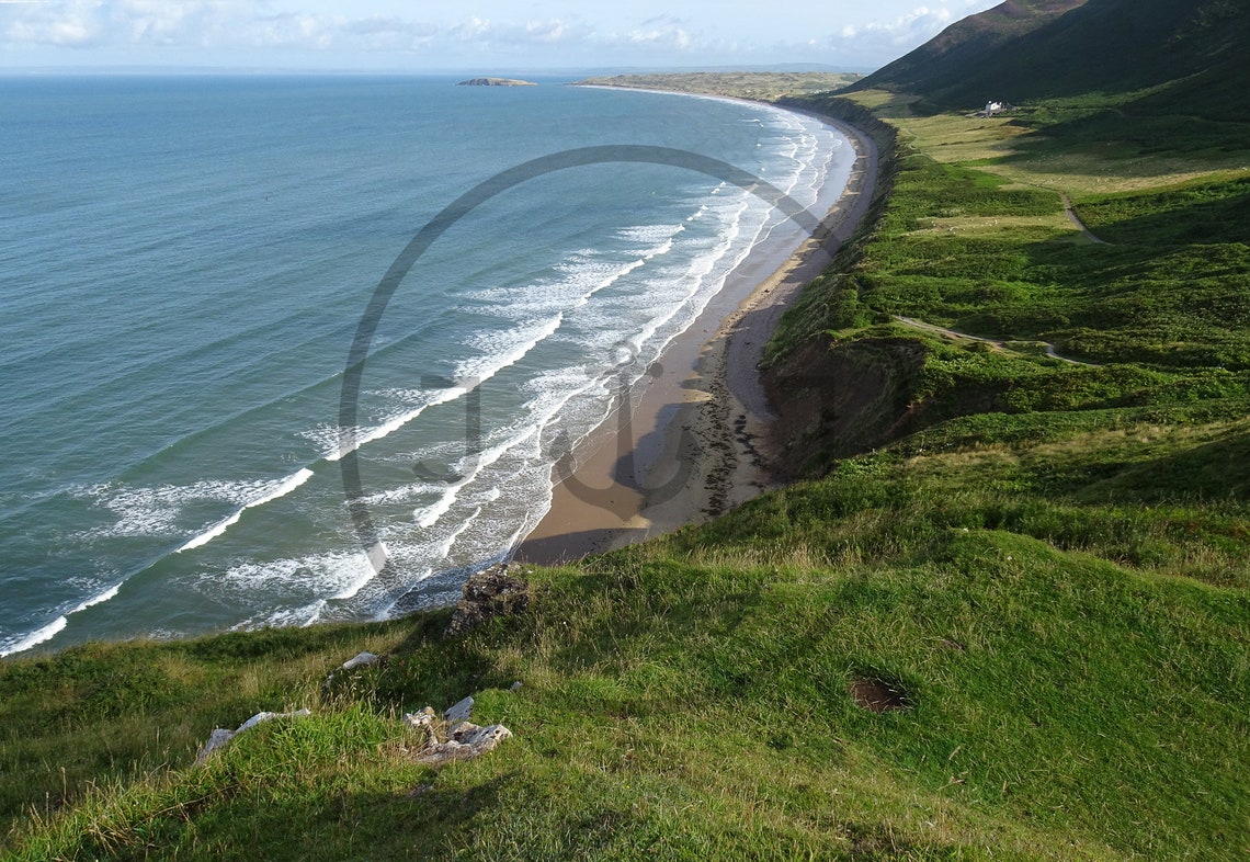 Rhossili Bay Rolling Waves Beneath Gower Cliffs Wales Poster - Image 3