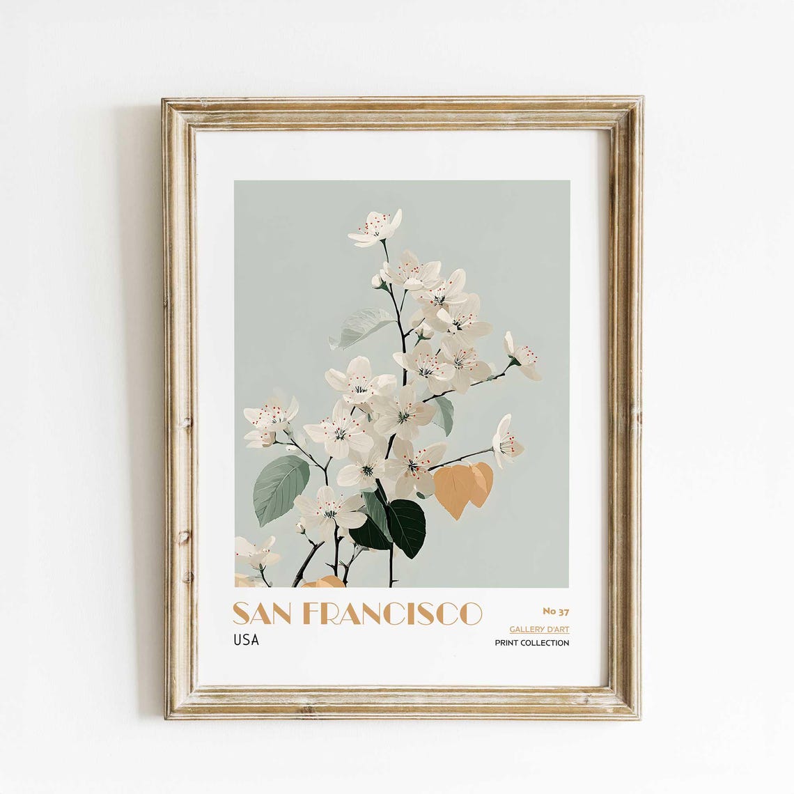 White Blossoms Branch San Francisco USA Minimalist Floral Poster