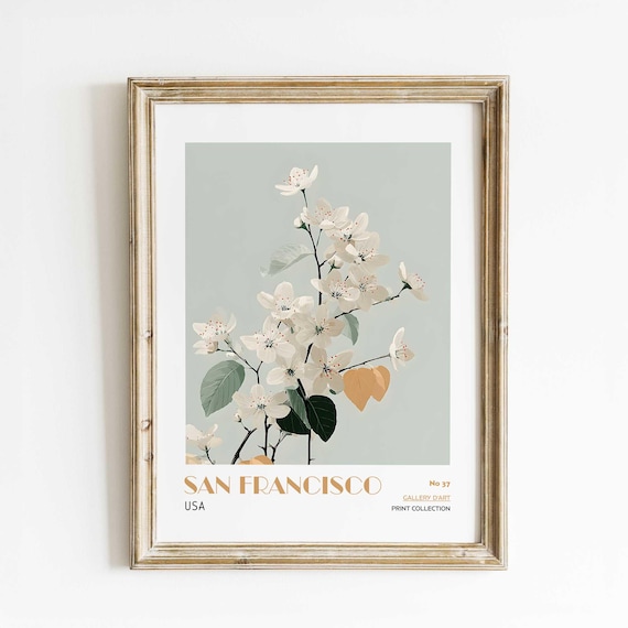 White Blossoms Branch San Francisco USA Minimalist Floral Poster