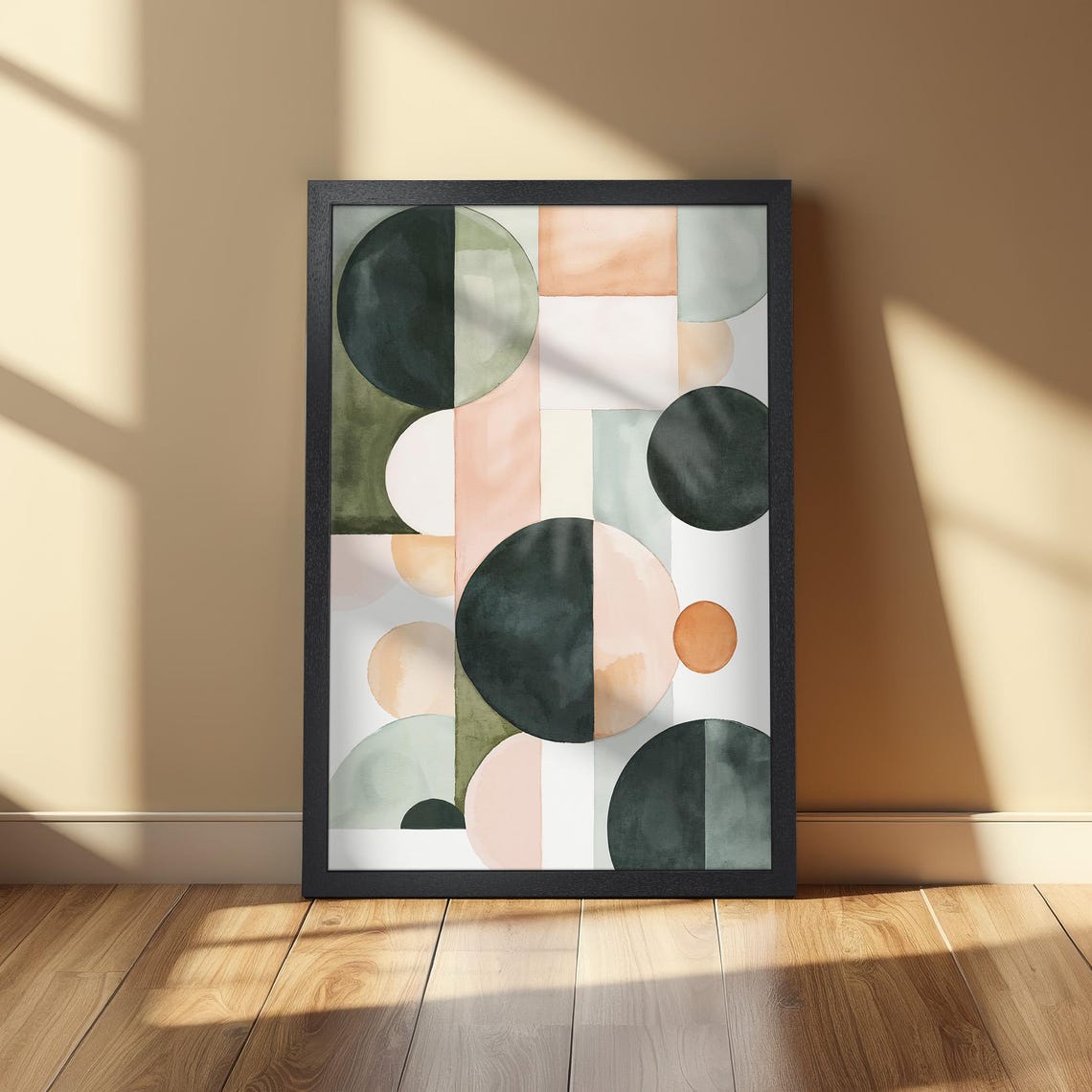 Pastel Geometric Shapes Framed Abstract Poster Green Pink Orange Circles Print Modern Office Decor Unique Holiday Gift - Image 2