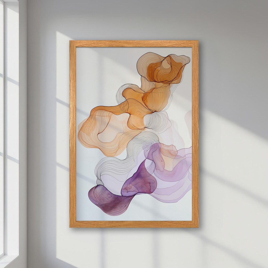 Orange And Purple Swirls, Minimalist Watercolor Art Print