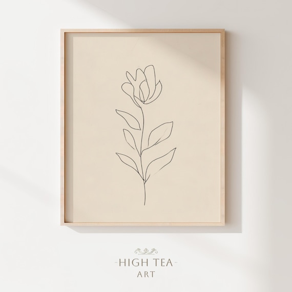 Minimalist Single Flower Line Sketch Delicate Botanical Art Poster