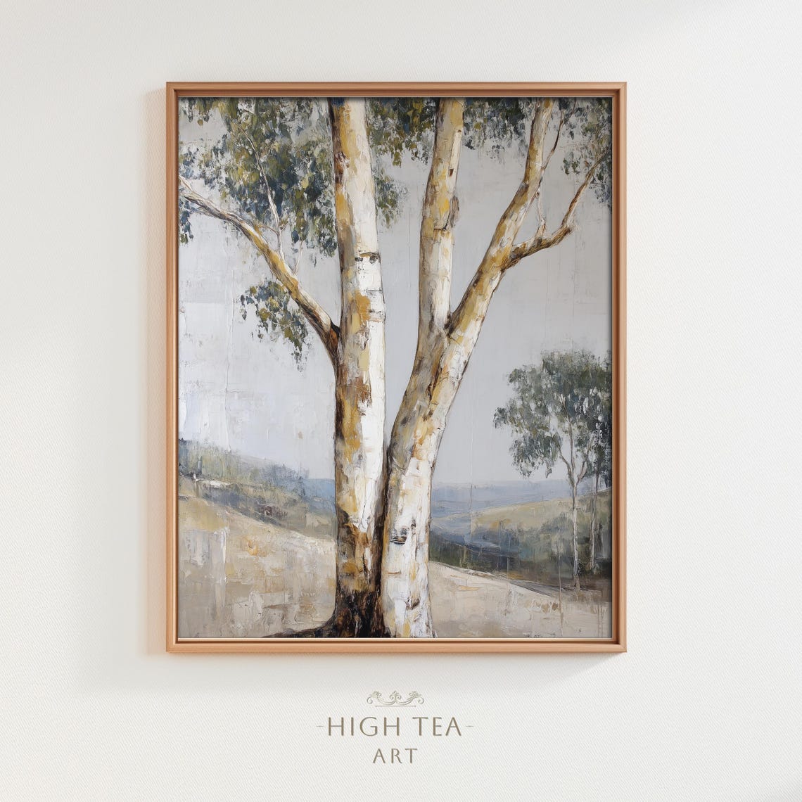 Australian Gum Tree White Bark Oil Painting Neutral Nature Wall Art