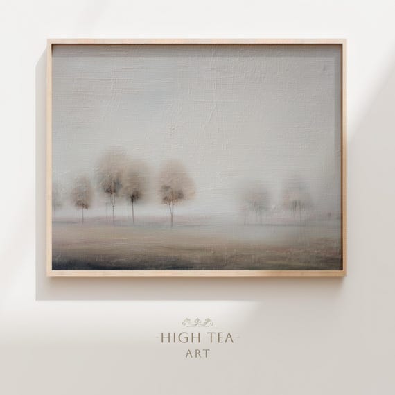 Vintage Abstract Country Oil Painting Art Print Countryside Landscape Trees Neutral Muted Wall Decor Hta409