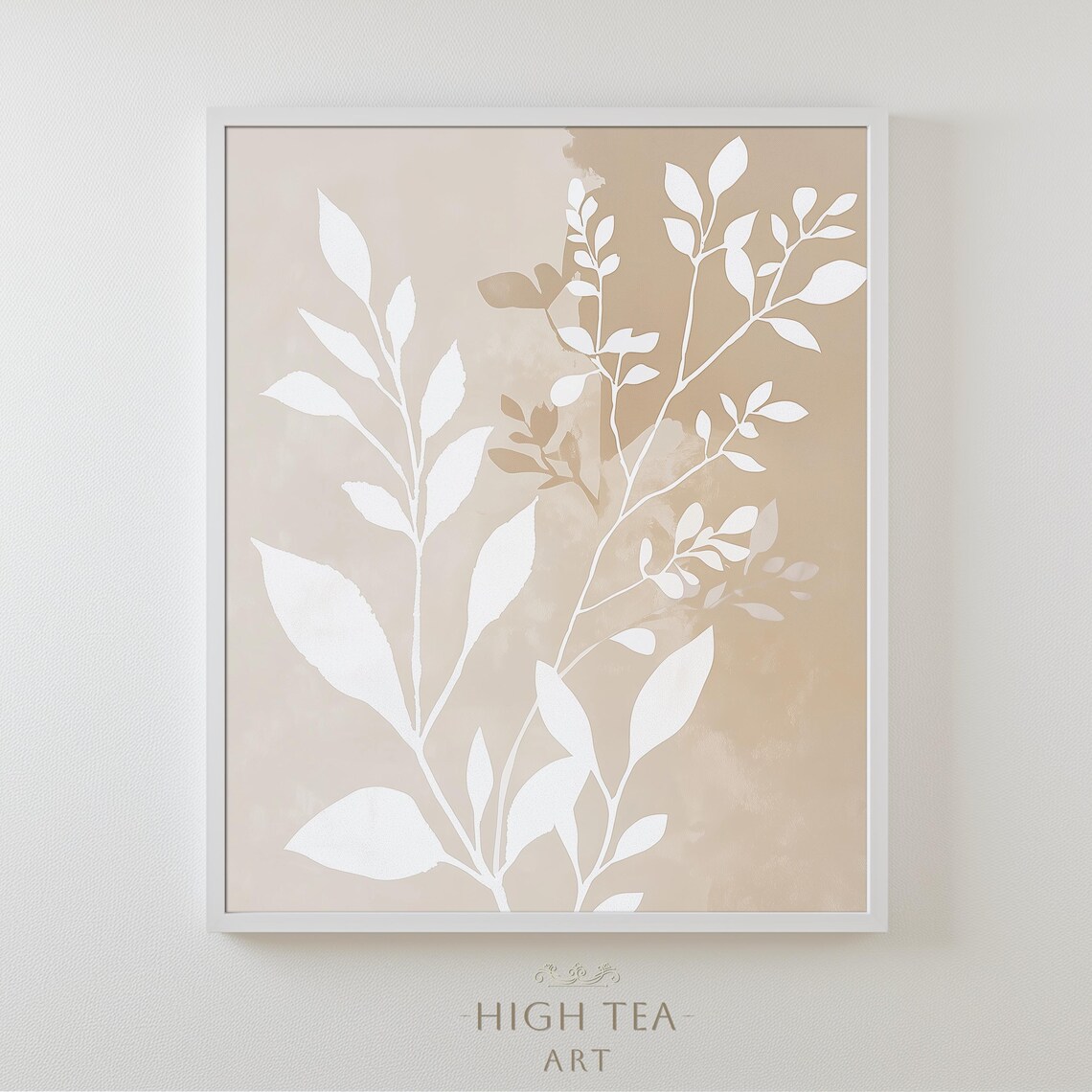 Abstract White Silhouette Foliage Watercolor Painting Art Print Neutral Muted Botanical Wall Decor Hta321