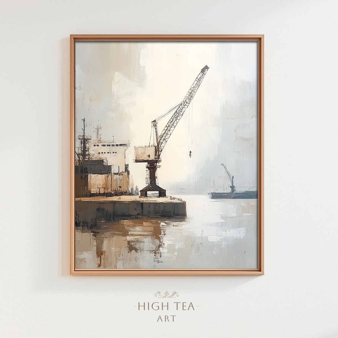 Rustic Crane Dock Oil Painting Art Print