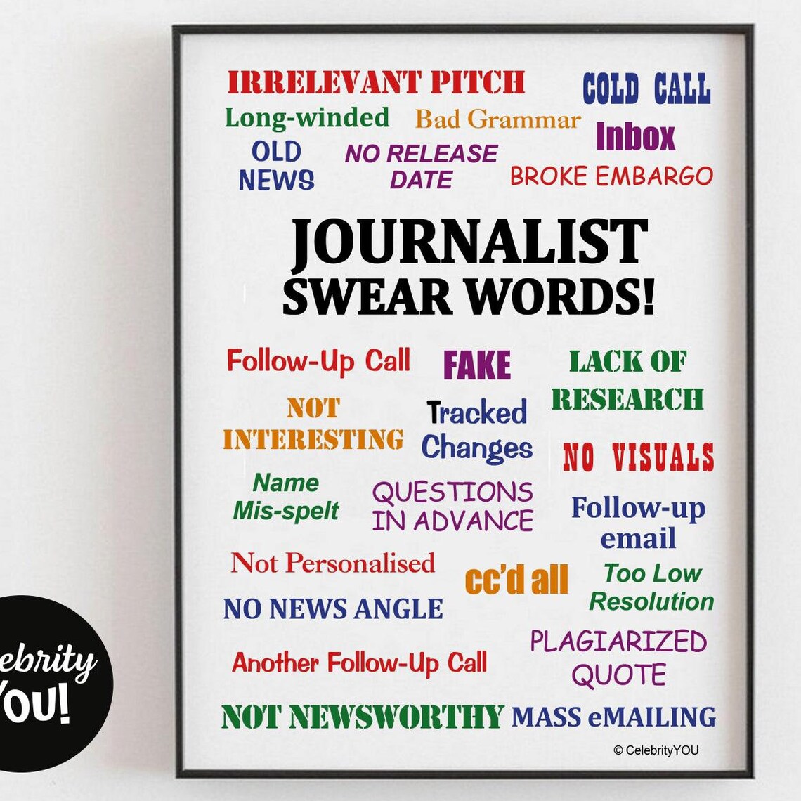 Journalist Swear Words Colorful Newsroom Pet Peeves Office Poster