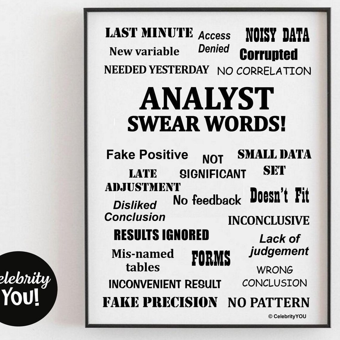 Analyst Swear Words Funny Black and White Analyst Office Poster