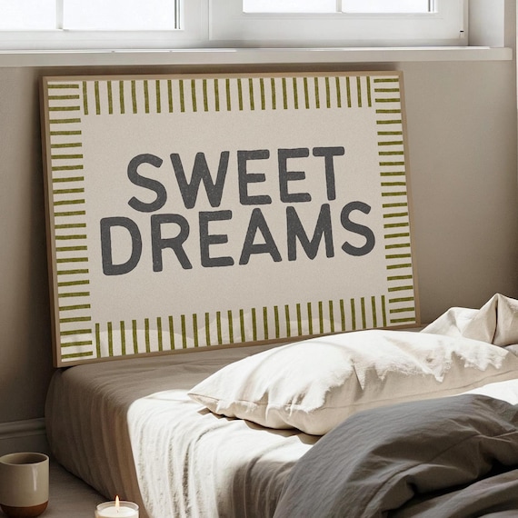 Sweet Dreams Bedroom Print Grey Above Bed Poster Cute Decor