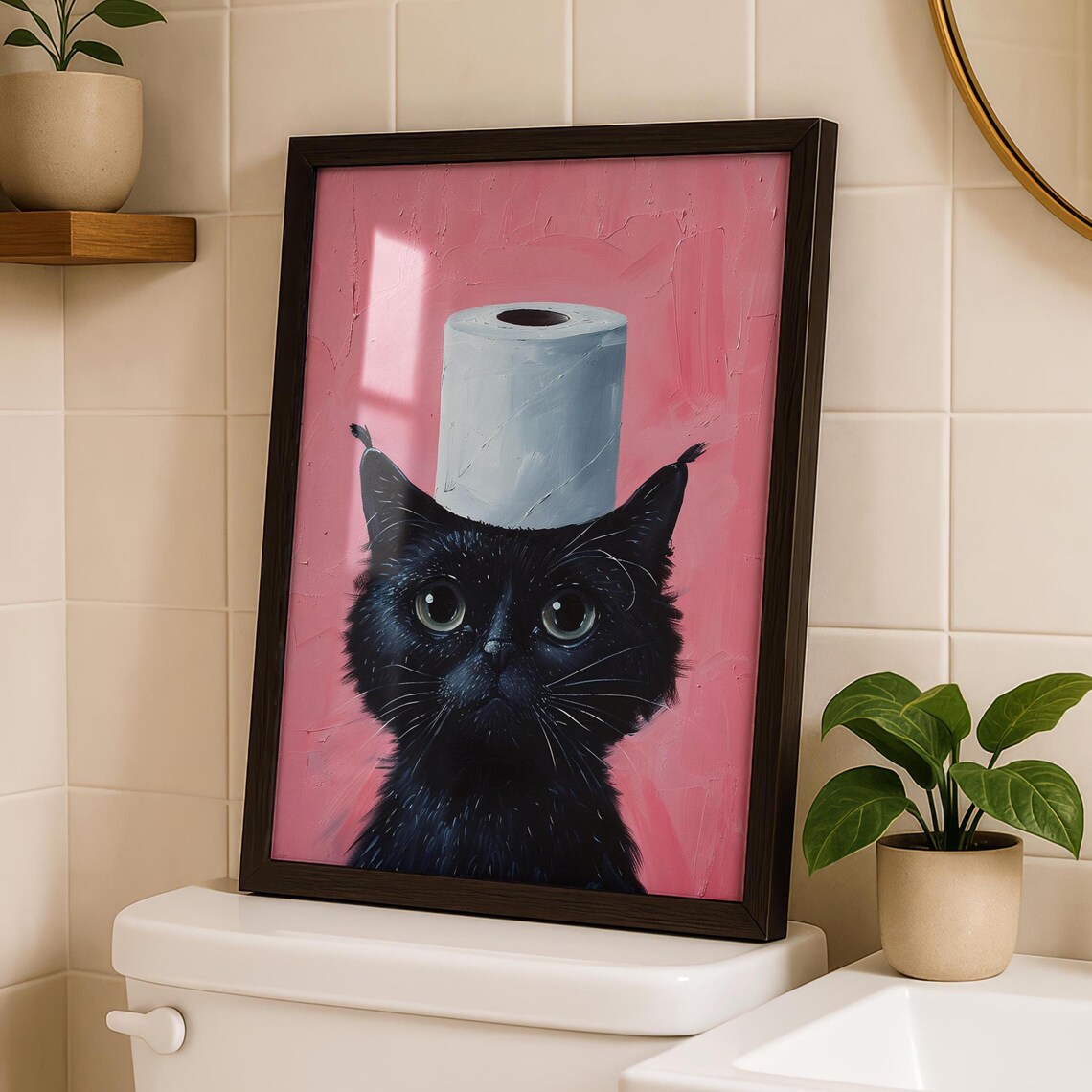 Black Cat Bathroom Art Print, Funny Home Decor
