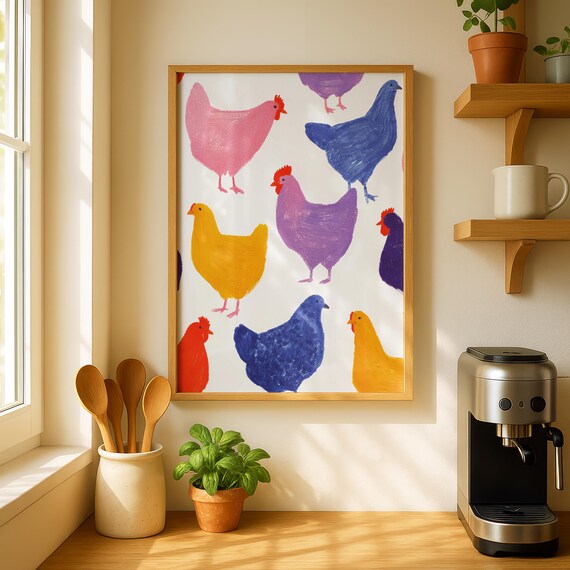 Chicken Art Print Colourful Prints Kitchen Decor Dining Room