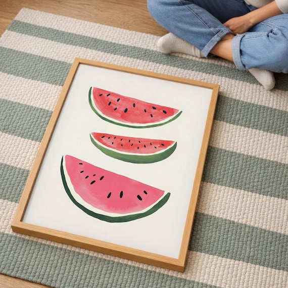 Watermelon Slices Watercolor Fruit Minimal Kitchen Art Poster