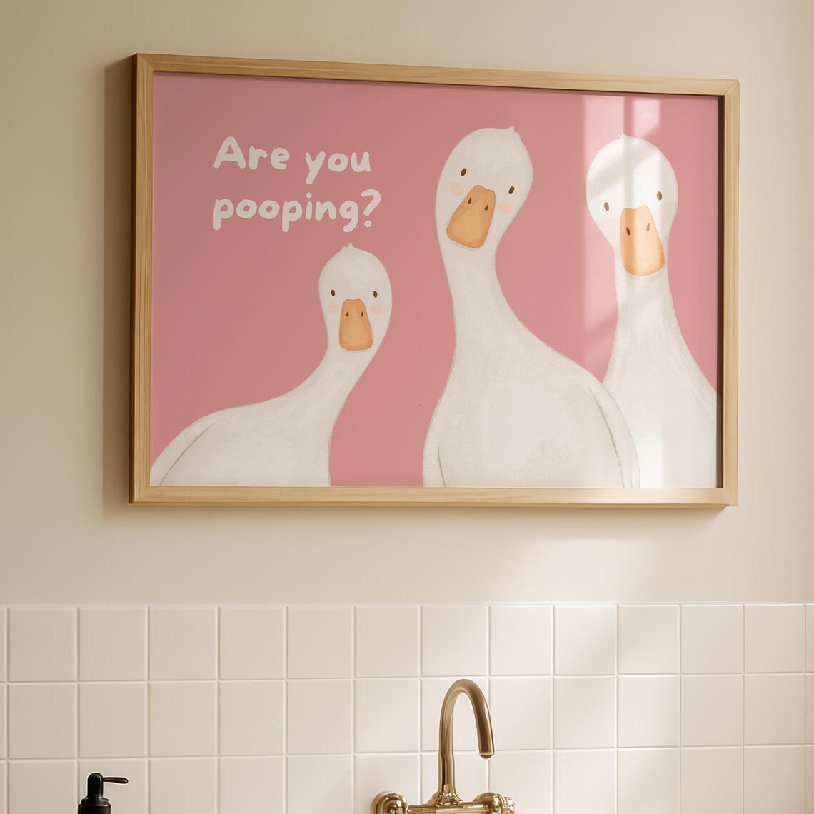 Are You Pooping Funny Geese Trio Pink Bathroom Humor Quote Poster