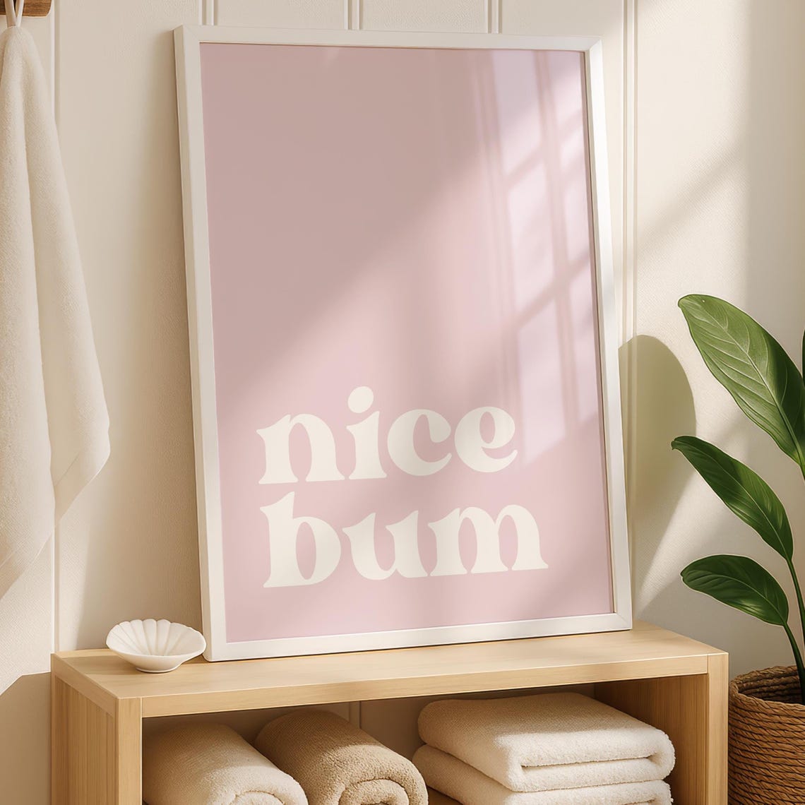 Nice Bum White Retro Script Pink Cheeky Bathroom Humor Quote Poster