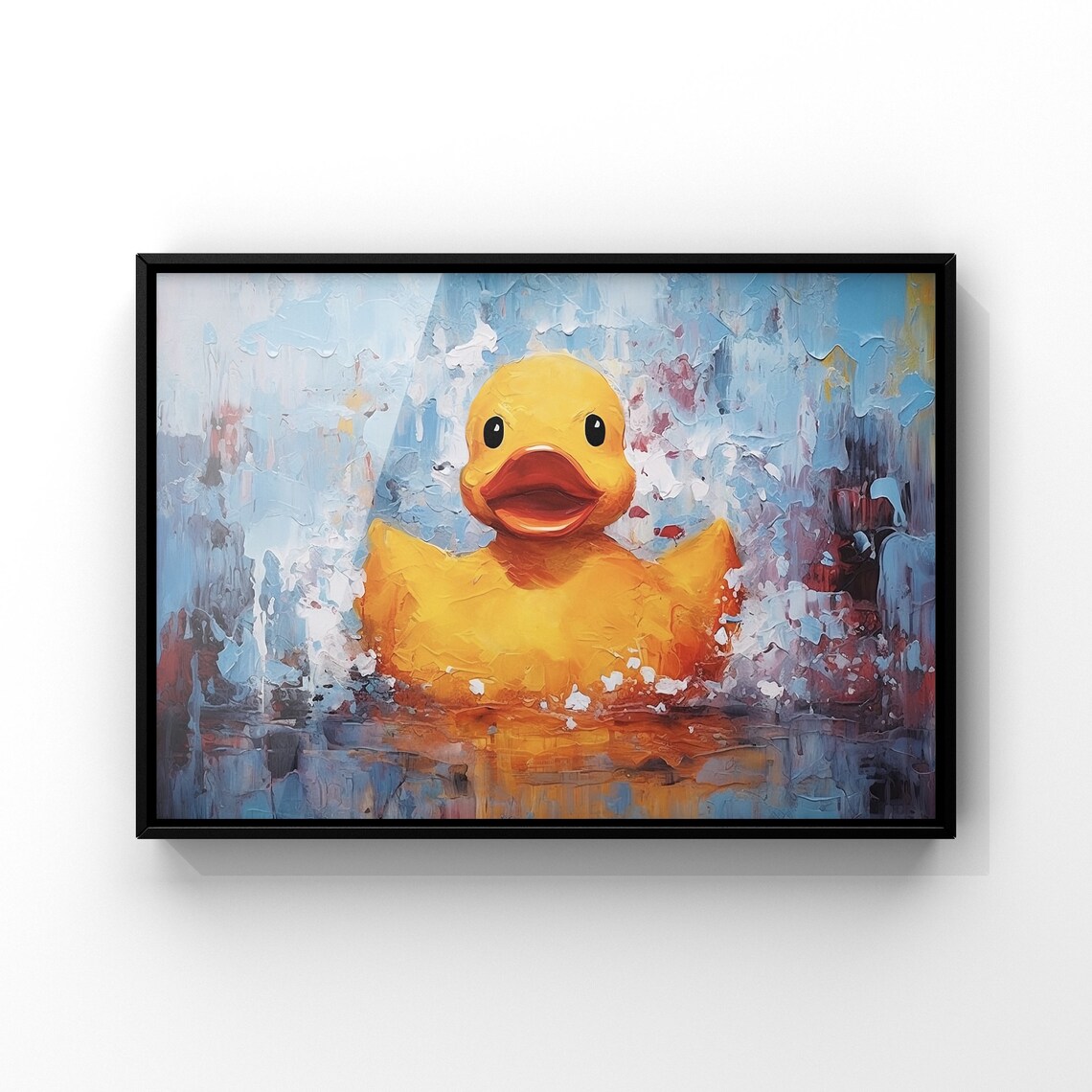 Rubber Duck Oil Painting Impasto Blue Splash Colorful Bathroom Poster