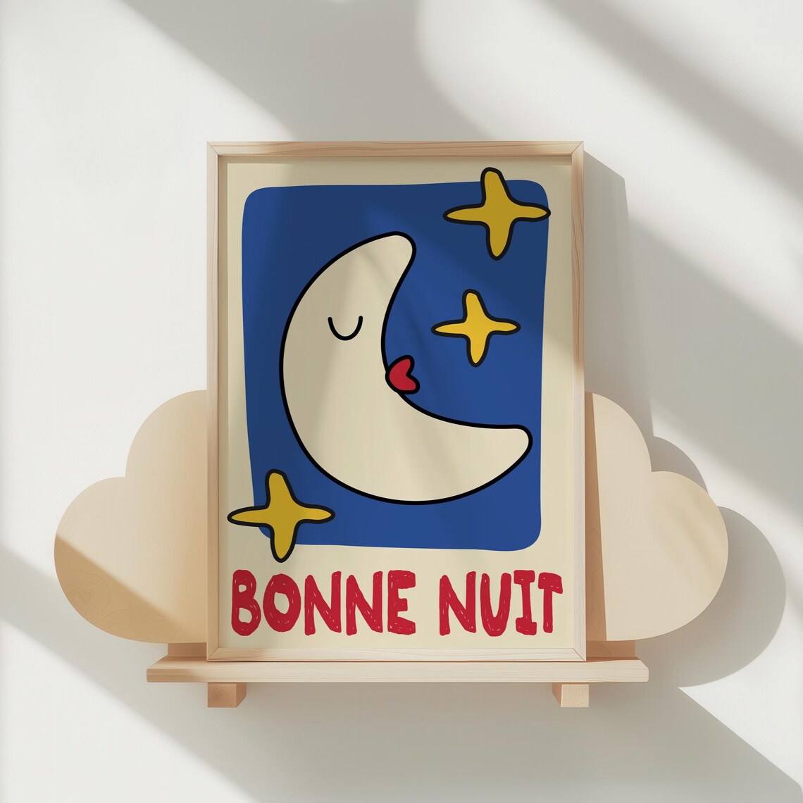 Bonne Nuit Sleeping Moon Stars French Bedtime Kids Quote Wall Art