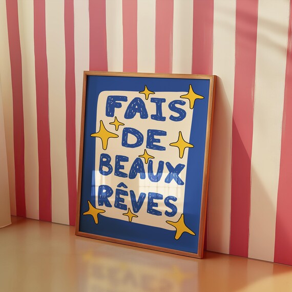 Beaux Reves Colorful Print For Kids Wall Art Nursery Poster Room Decor Baby Shower Gift Playroom Quote