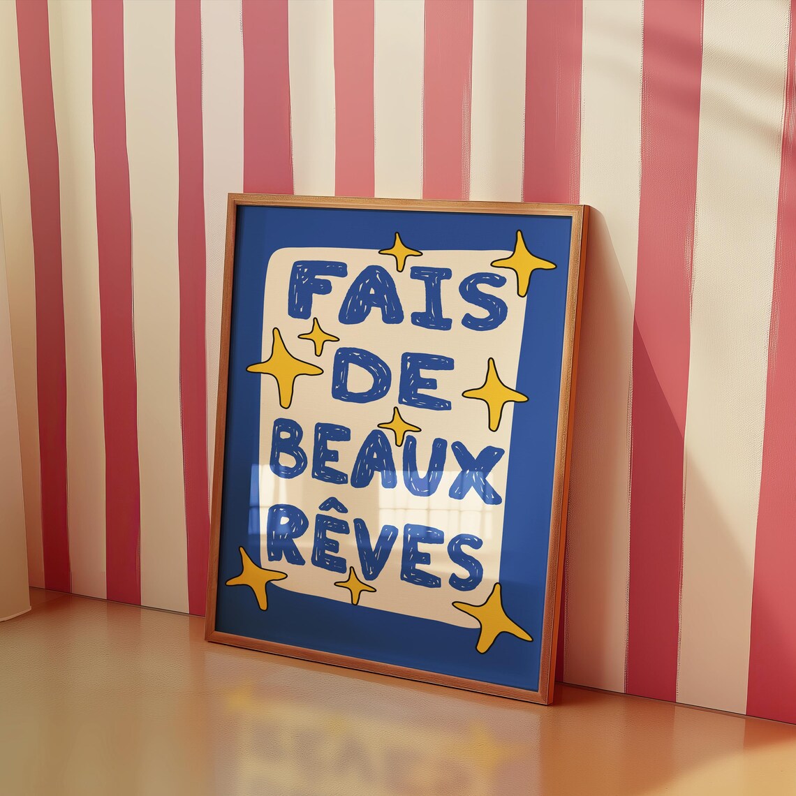Fais De Beaux Reves French Stars Retro Nursery Quote Wall Art