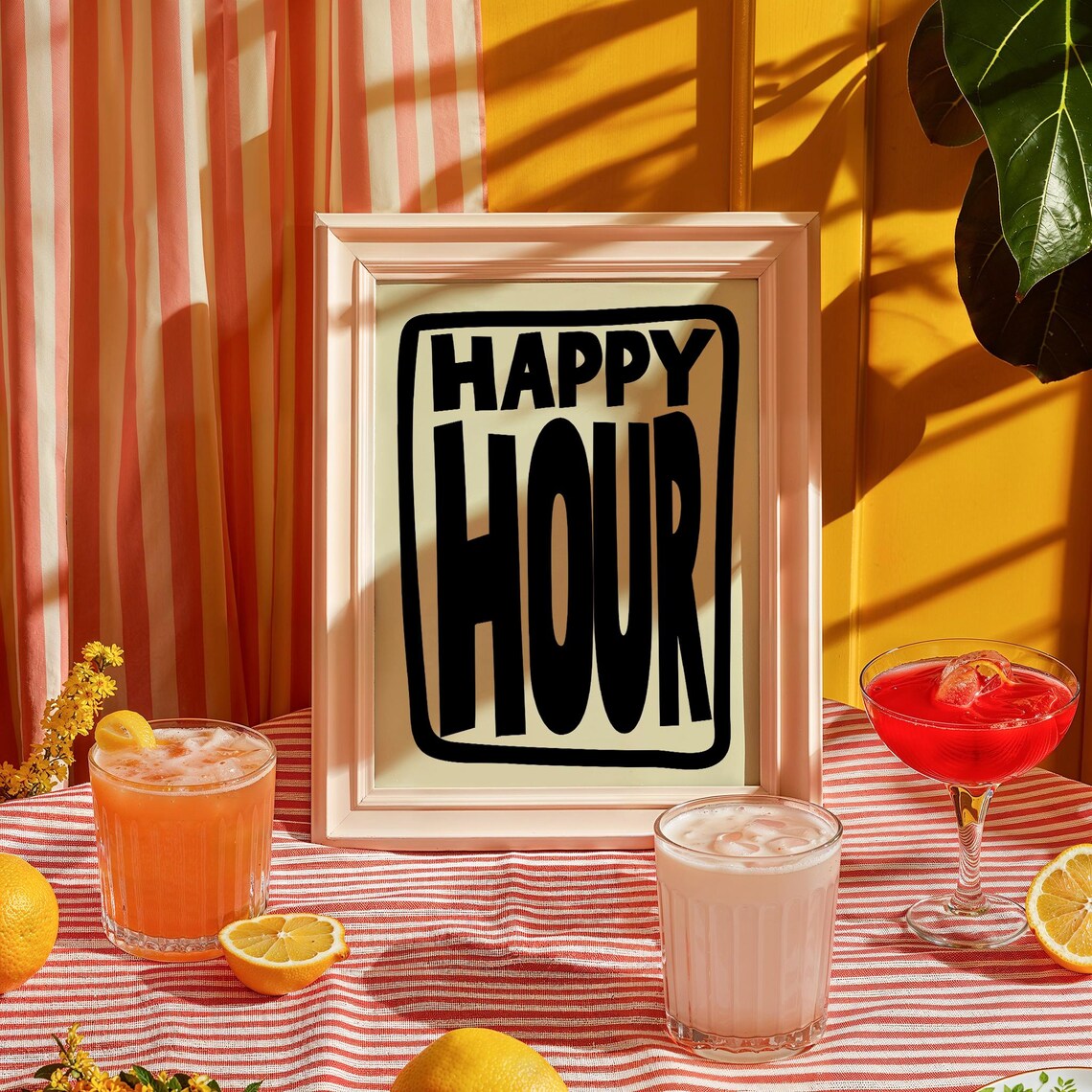 Happy Hour Cocktail Print Colorful Illustration Bartender Wall Art Part Decor Party Time