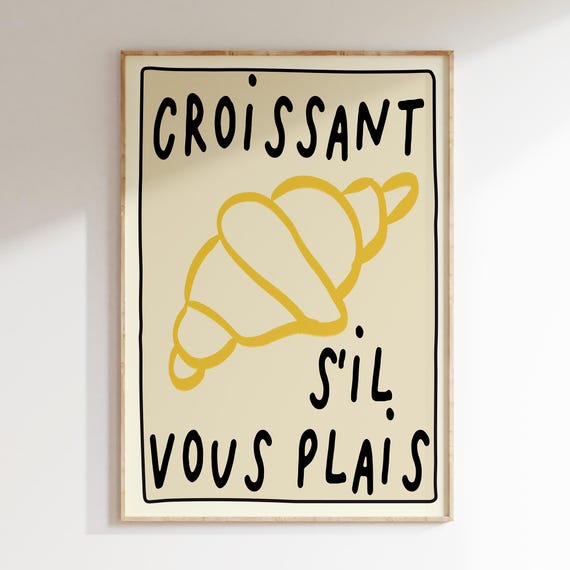 Croissant Print Trendy Kitchen Wall Art French Food Poster Decor Hand Drawn Gift For Lovers Dining Room