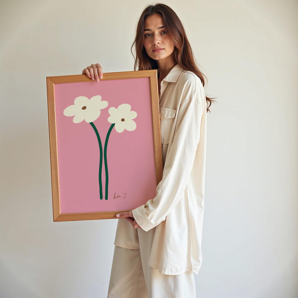 Two White Daisies on Pink Minimalist Fresh Spring Floral Poster