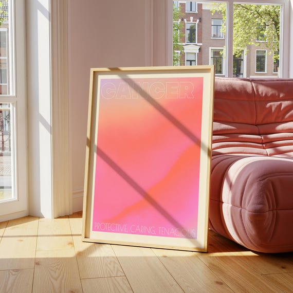Cancer Zodiac Sign Wall Art Gradient Aura Retro Pastel Print Spiritual Astrology Gift For