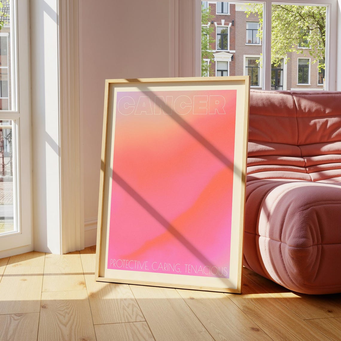 Cancer Zodiac Pastel Gradient Aura Traits Astrology Wall Poster