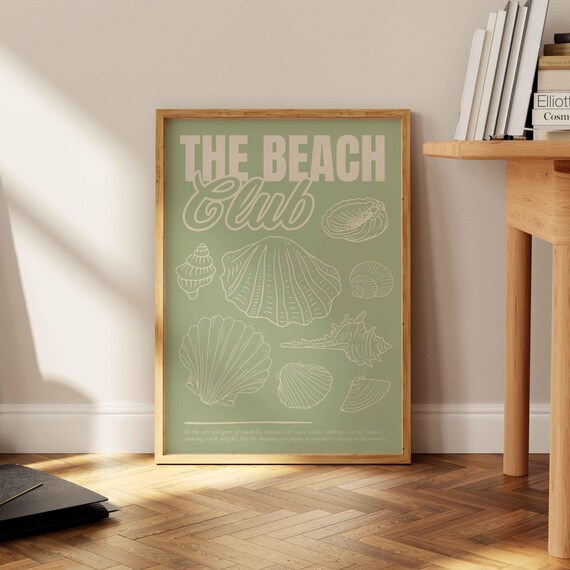 The Beach Club Art Print Seashells Cute Summer Girly Wall Trendy House Decor Coastal Dorm