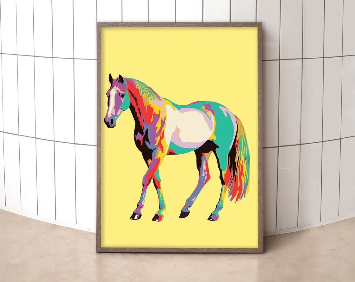 Colorful Pop Art Horse Yellow Background Modern Eclectic Poster