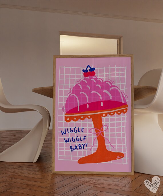 Pink And Orange Wall Art Dessert Poster Danish Pastel Decor Dopamine Cute Apartment Fun Kitchen