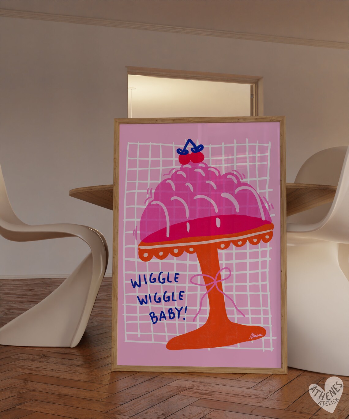 Wiggle Wiggle Baby Pink Fun Kitchen Dessert Quote Illustration Poster