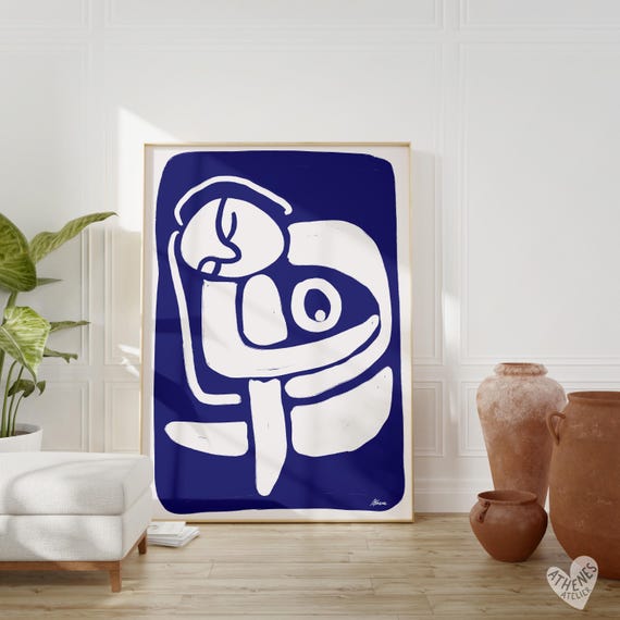 Abstract Woman No2 Navy Blue Modern Art Minimalist Mid Century Matisse Inspired Wall Trendy Home Decor