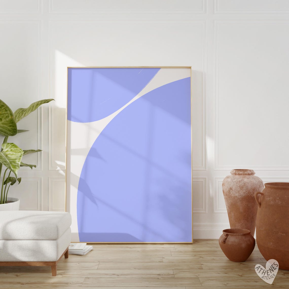 Abstract Print Light Blue Shapes Minimalist Art Peaceful For Bedroom Above Bed Living Room Hand Drawn Line Simple