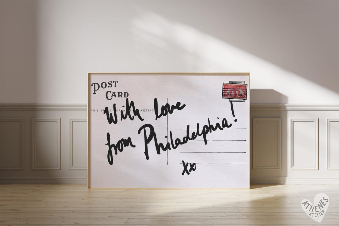With Love From Philadelphia Handwritten Vintage Postcard Poster