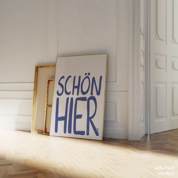 Schön Hier German Quote Print, Minimal Mid-Century