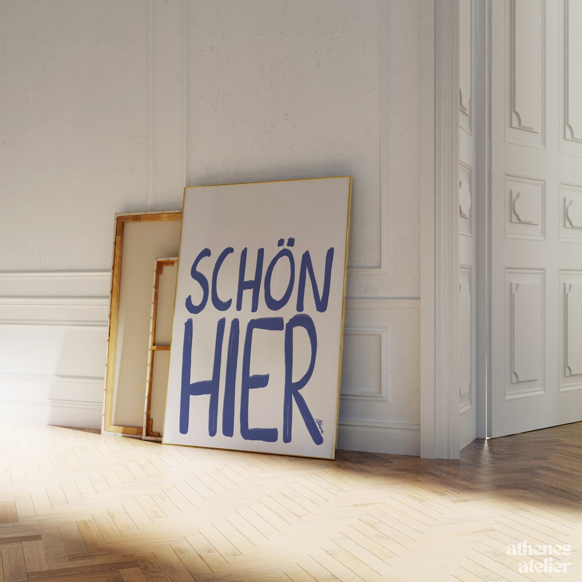 Schön Hier German Quote Print, Minimal Mid-Century