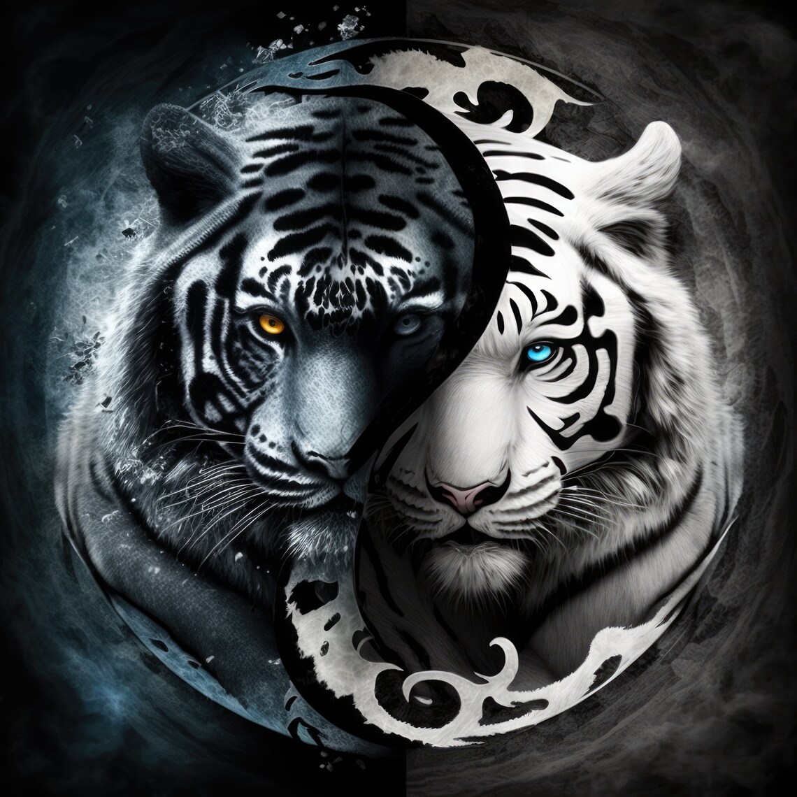 Black And White Tigers Yin And Yang Art Print