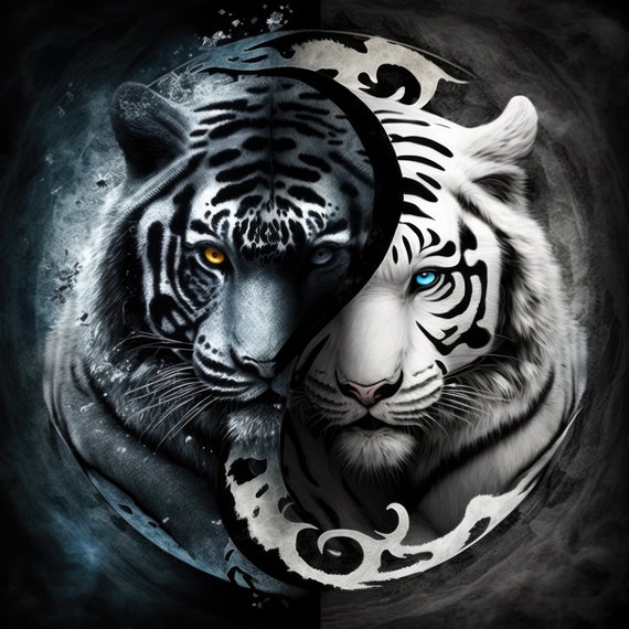 Black And White Tigers Yin And Yang Art Print