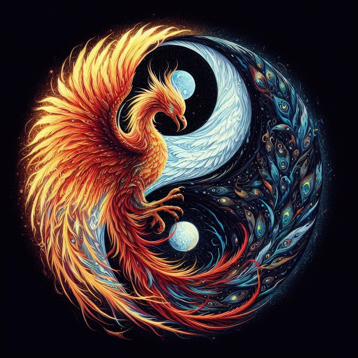 Phoenix Yin And Yang Fantasy Art Print - Image 2
