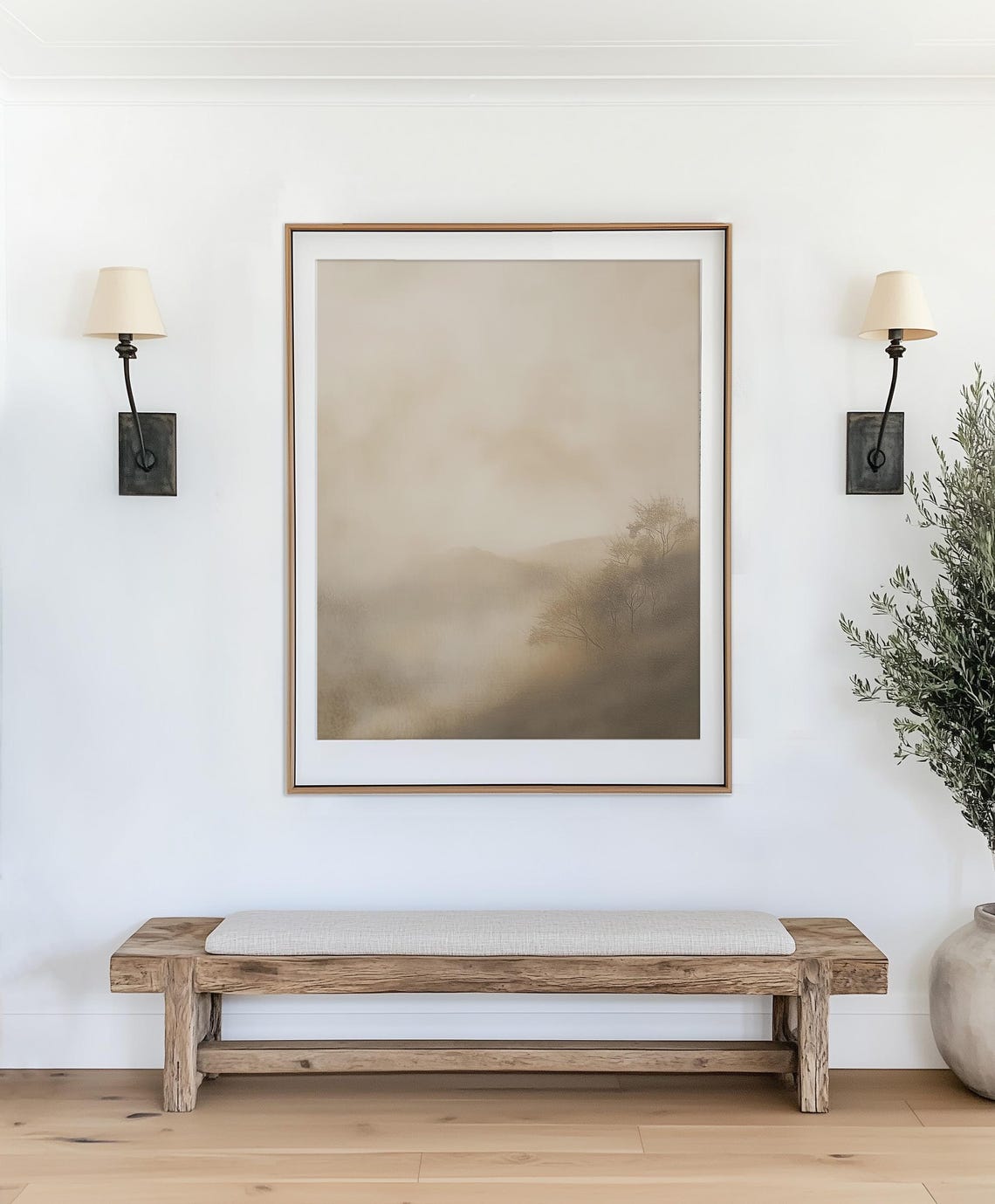 Misty Mountain Fog Sepia Landscape Neutral Moody Nature Wall Art - Image 2