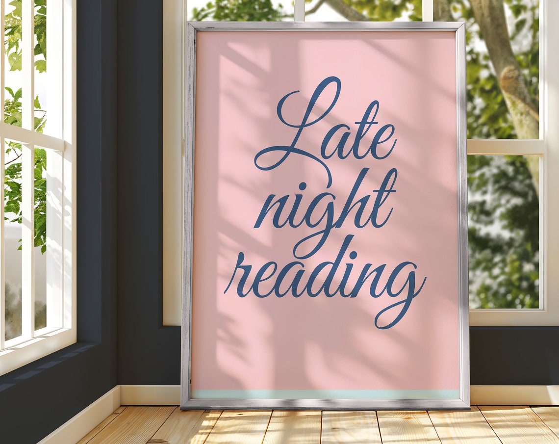 Late Night Reading Elegant Navy Script on Soft Pink Book Poster