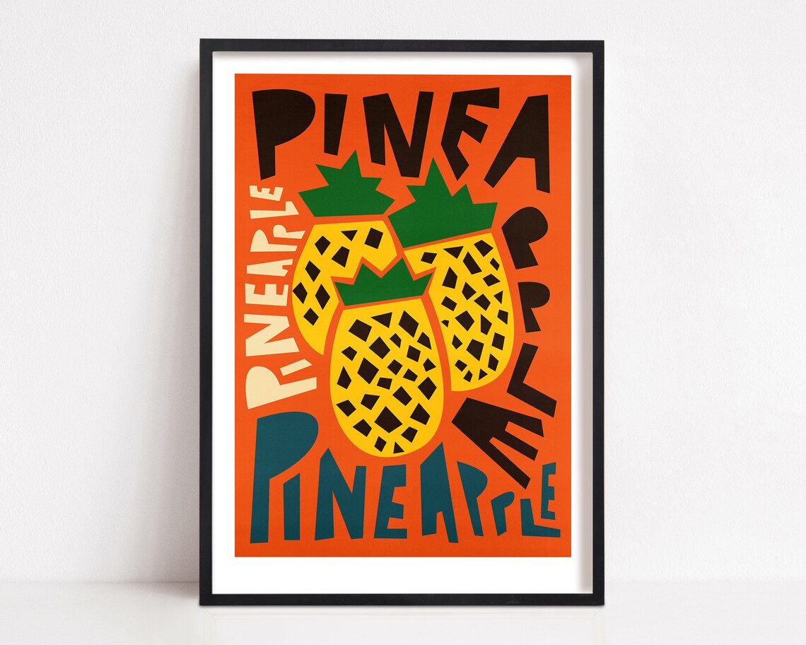 Retro Pineapple Kitchen Poster, Mid-Century Fruit Decor