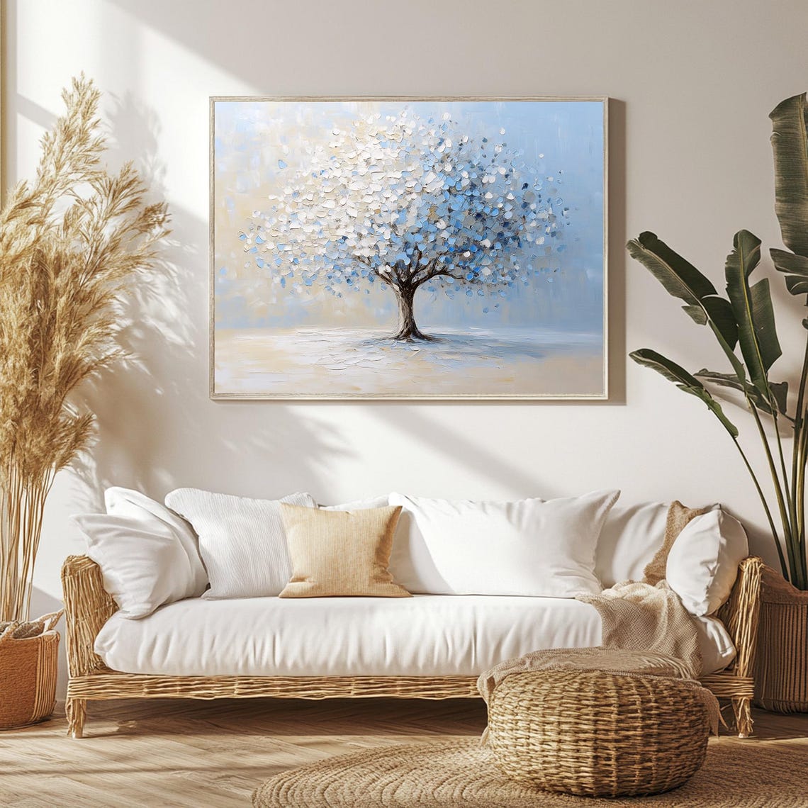 Light Blue Abstract Tree Art Print Textured Horizontal Wall Art Abstract Living Room Decor Light Blue Home Decor Wall Art - Image 3