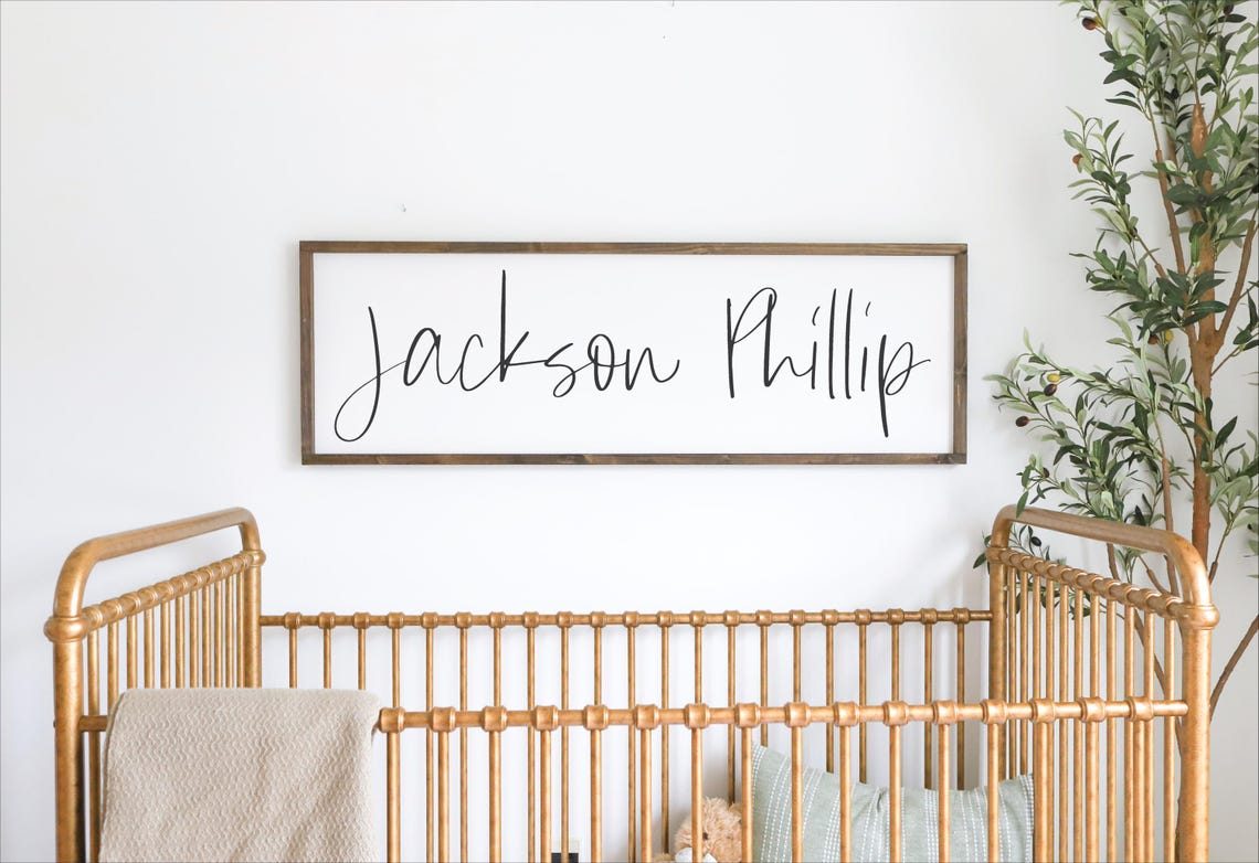 Personalized Baby Name In Script Nursery Crib Wall Sign Poster