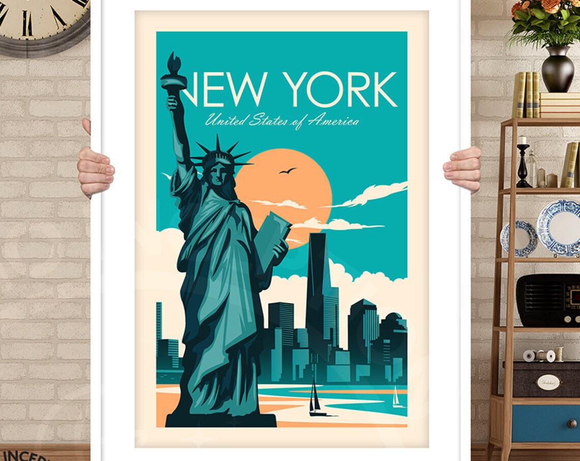New York Travel Poster, Statue Of Liberty Skyline - Image 4