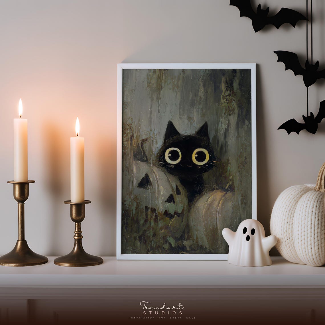 Black Cat With Jack-O-Lantern Vintage Style Halloween Art Poster
