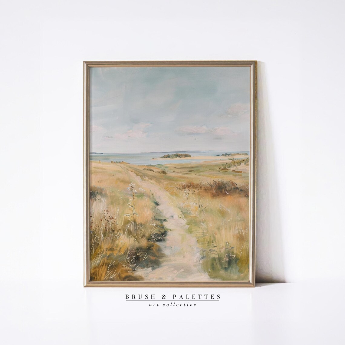 Sandy Path Through Golden Grass To Sea Coastal Landscape Poster