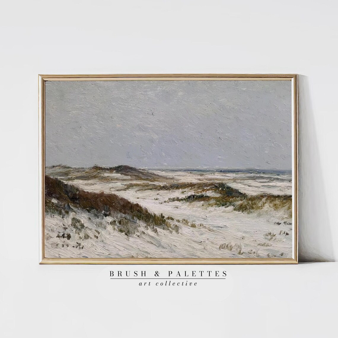 Snow Covered Coastal Dunes In Winter Soft Neutral Landscape Painting Poster
