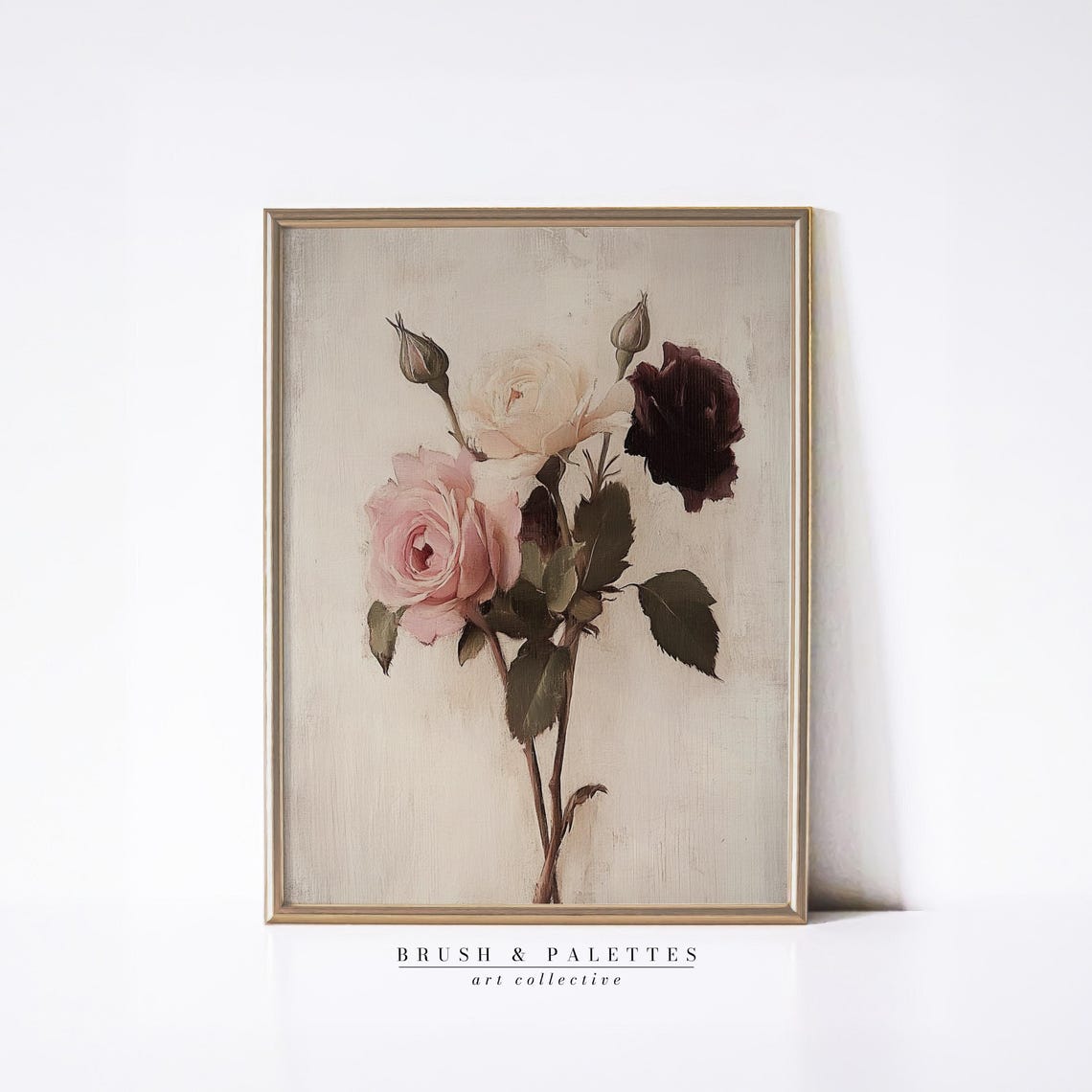 Vintage Rose Trio Oil Painting Art Print