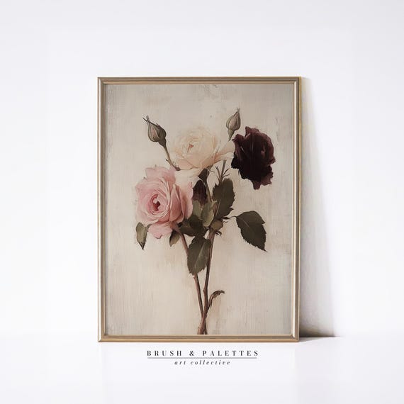 Vintage Rose Trio Oil Painting Art Print